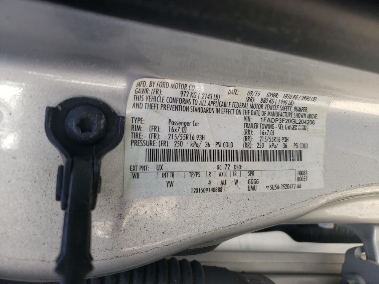 2016 Ford Focus Se VIN: 1FADP3F20GL204206 Lot: 86258365