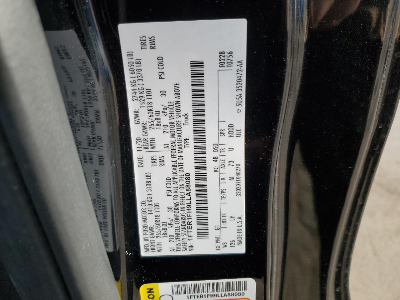 2020 Ford Ranger Xl VIN: 1FTER1FH9LLA88080 Lot: 86430475