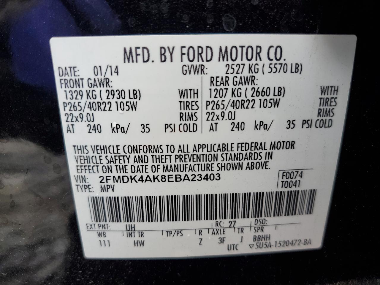 2014 Ford Edge Sport VIN: 2FMDK4AK8EBA23403 Lot: 82643055