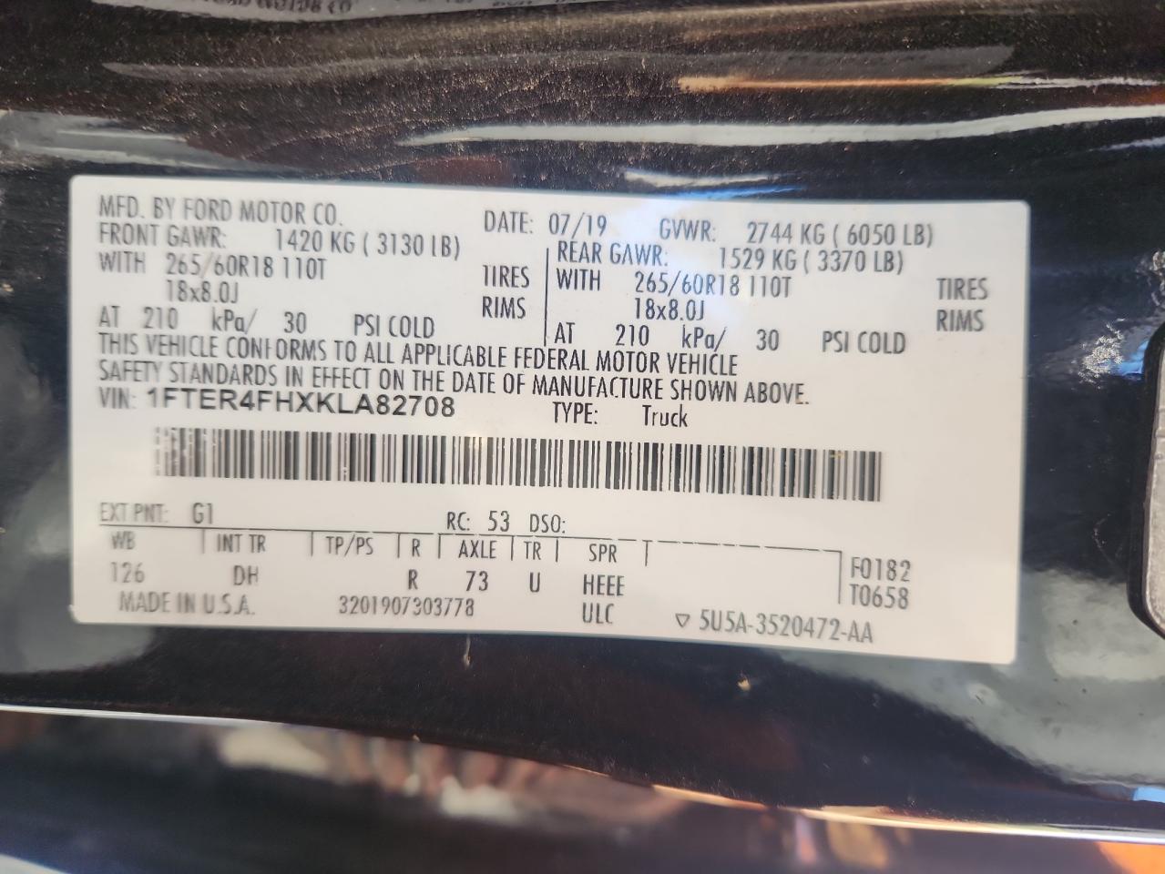 2019 Ford Ranger Xl VIN: 1FTER4FHXKLA82708 Lot: 89658185