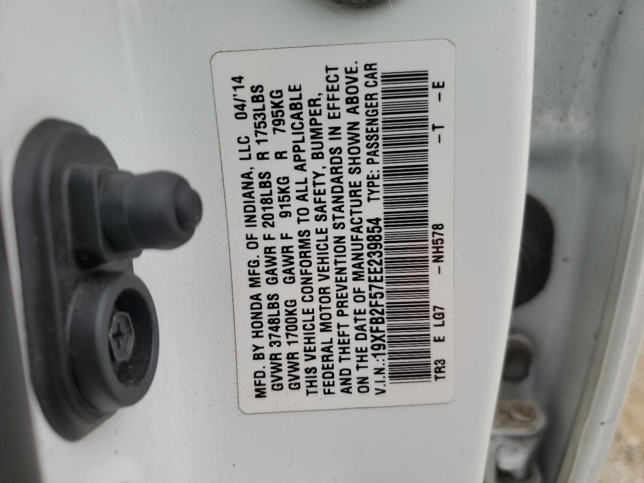 2014 Honda Civic Lx VIN: 19XFB2F57EE239854 Lot: 82182515