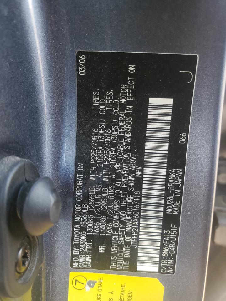 2006 Toyota Highlander Limited VIN: JTEEP21AX60167118 Lot: 82180235