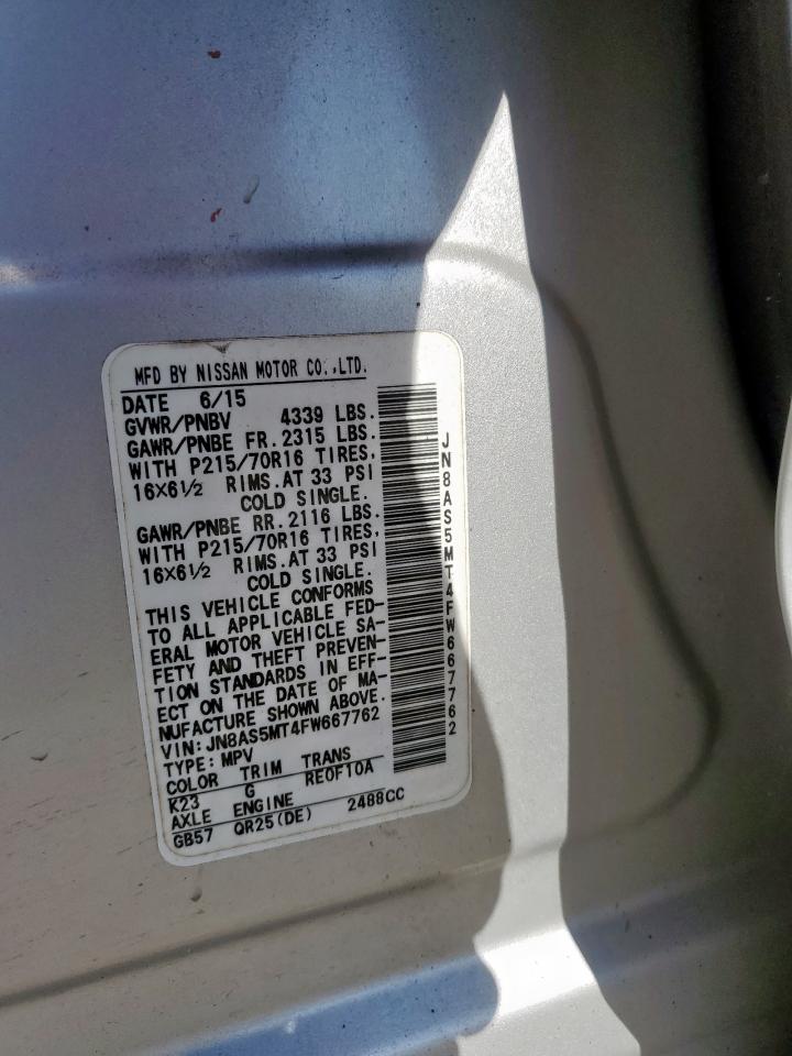 2015 Nissan Rogue Select S VIN: JN8AS5MT4FW667762 Lot: 86321085