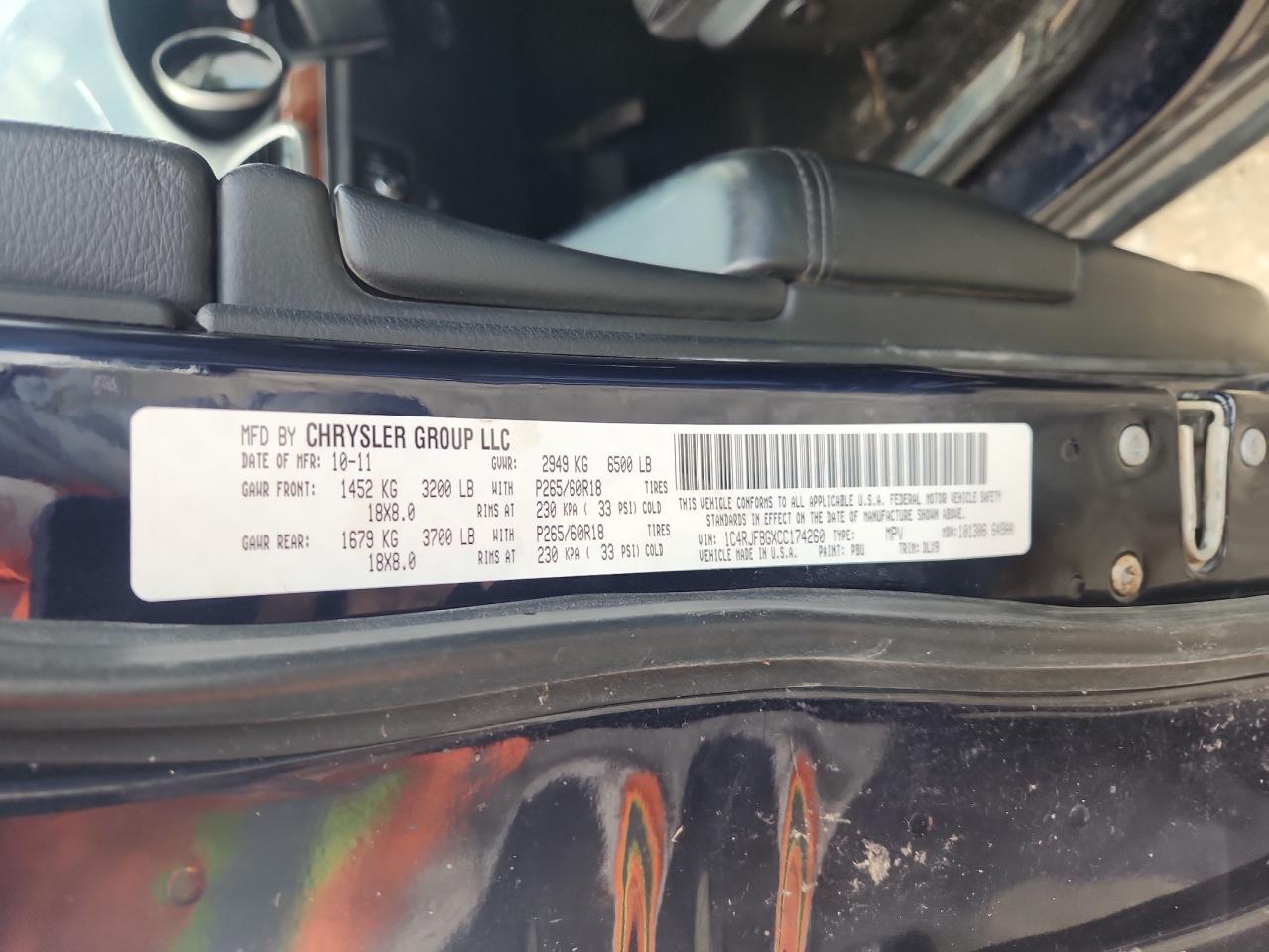 2012 Jeep Grand Cherokee Limited VIN: 1C4RJFBGXCC174260 Lot: 85648855