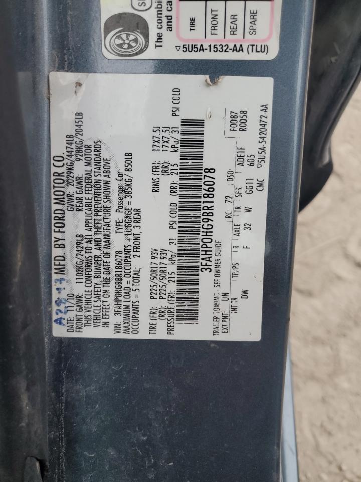 2011 Ford Fusion Se VIN: 3FAHP0HG9BR186078 Lot: 85874555