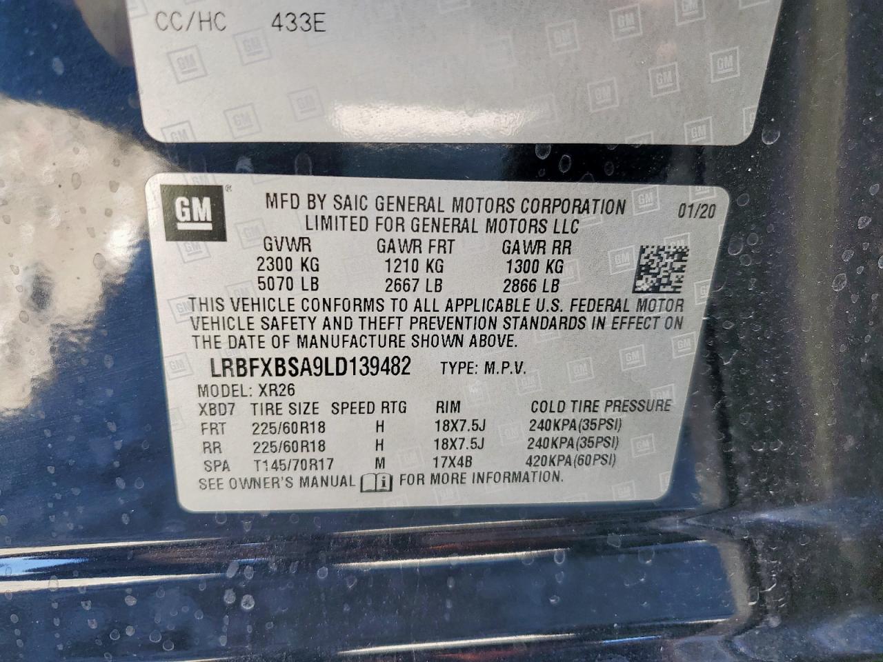 2020 Buick Envision Preferred VIN: LRBFXBSA9LD139482 Lot: 85208085