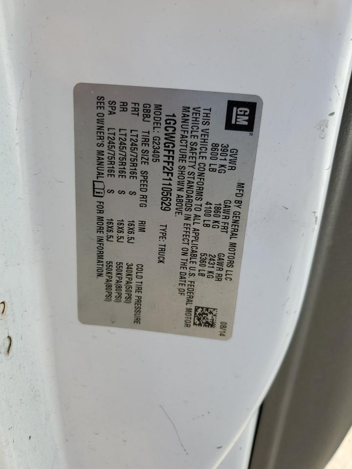 2015 Chevrolet Express G2500 VIN: 1GCWGFFF2F1105629 Lot: 87102155