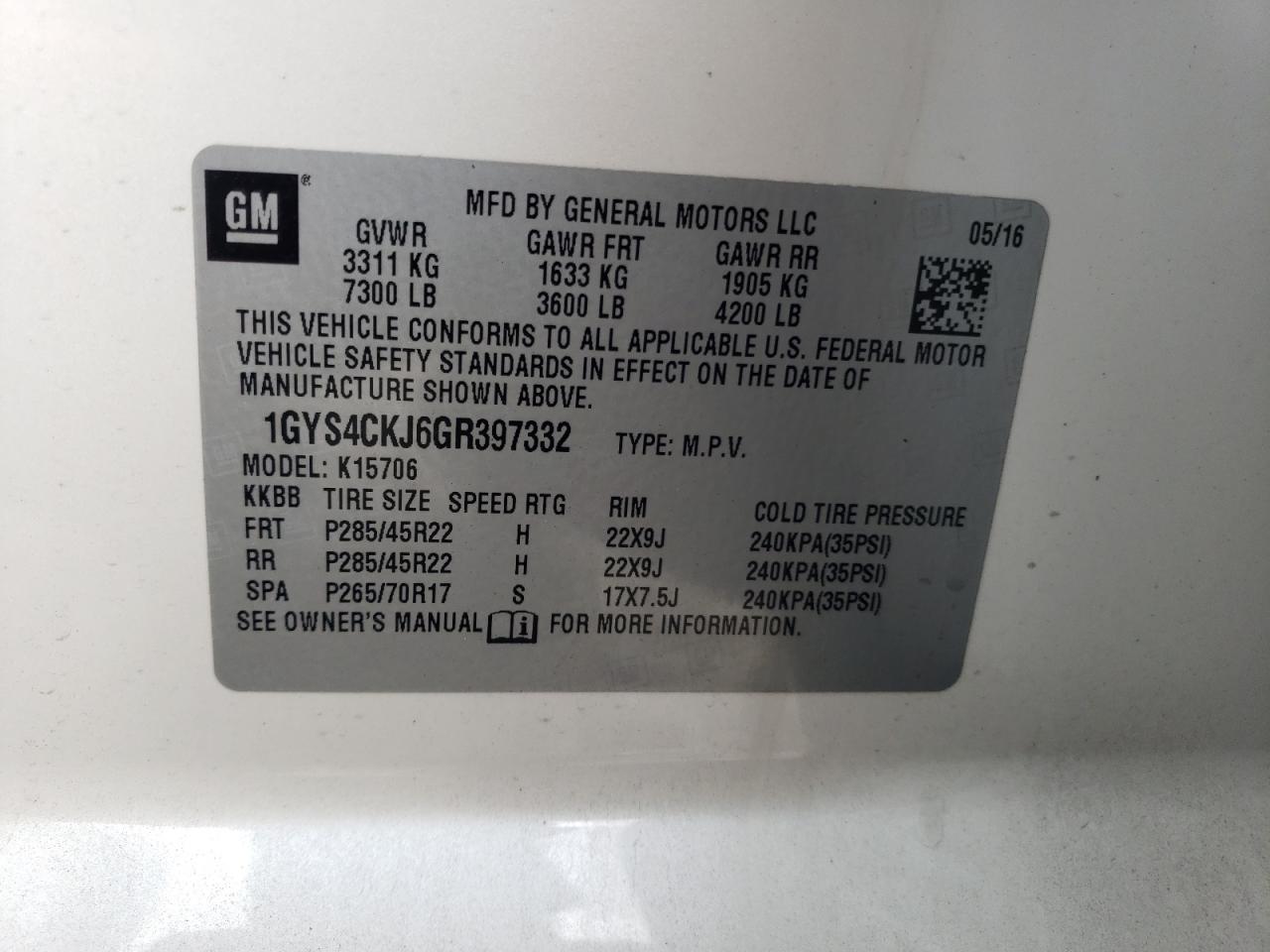 2016 Cadillac Escalade Premium VIN: 1GYS4CKJ6GR397332 Lot: 84783345