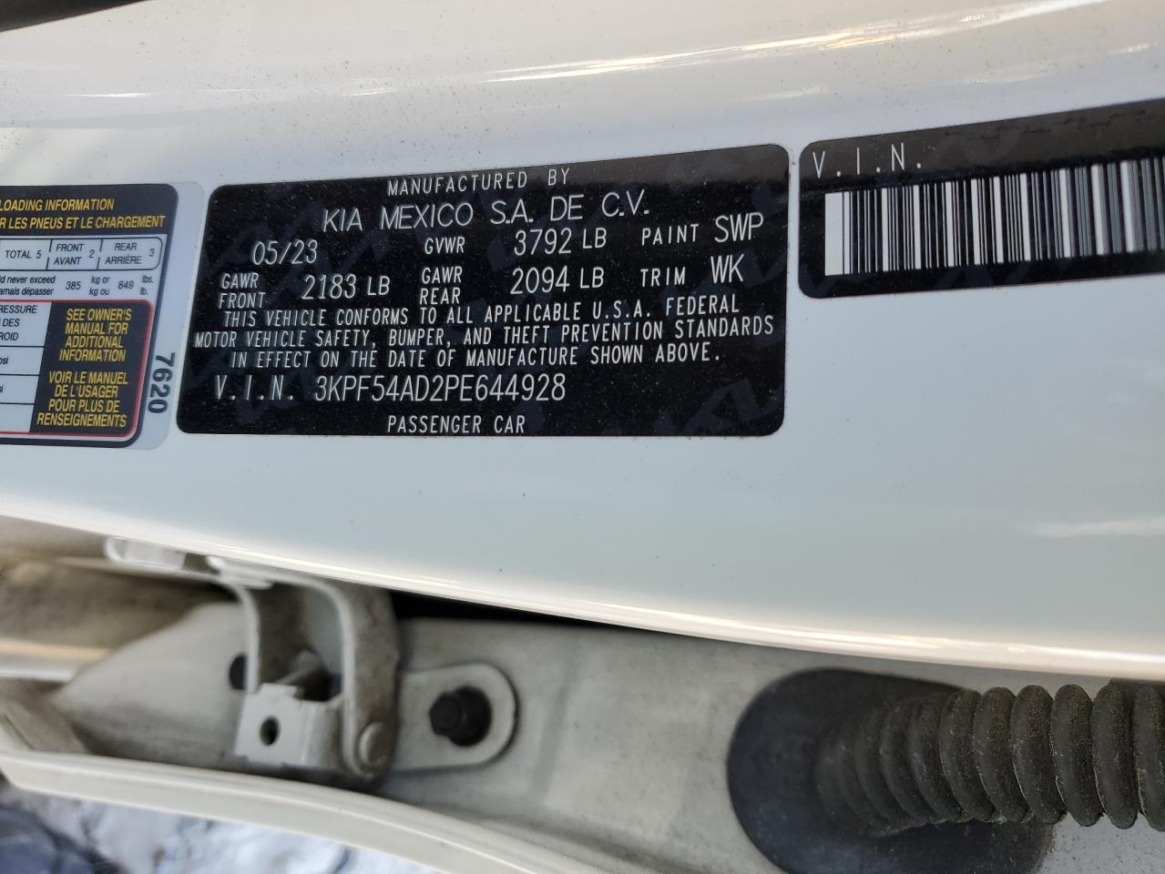 2023 Kia Forte Gt Line VIN: 3KPF54AD2PE644928 Lot: 86060305