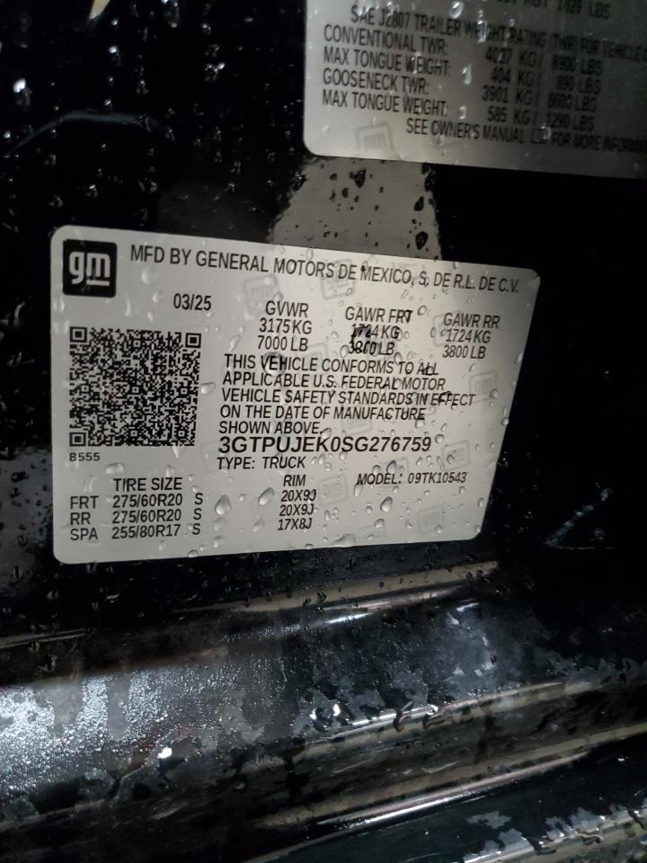 2025 GMC Sierra K1500 Elevation-L VIN: 3GTPUJEK0SG276759 Lot: 85588965