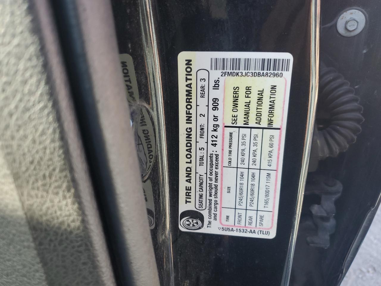 2013 Ford Edge Sel VIN: 2FMDK3JC3DBA82960 Lot: 85514535