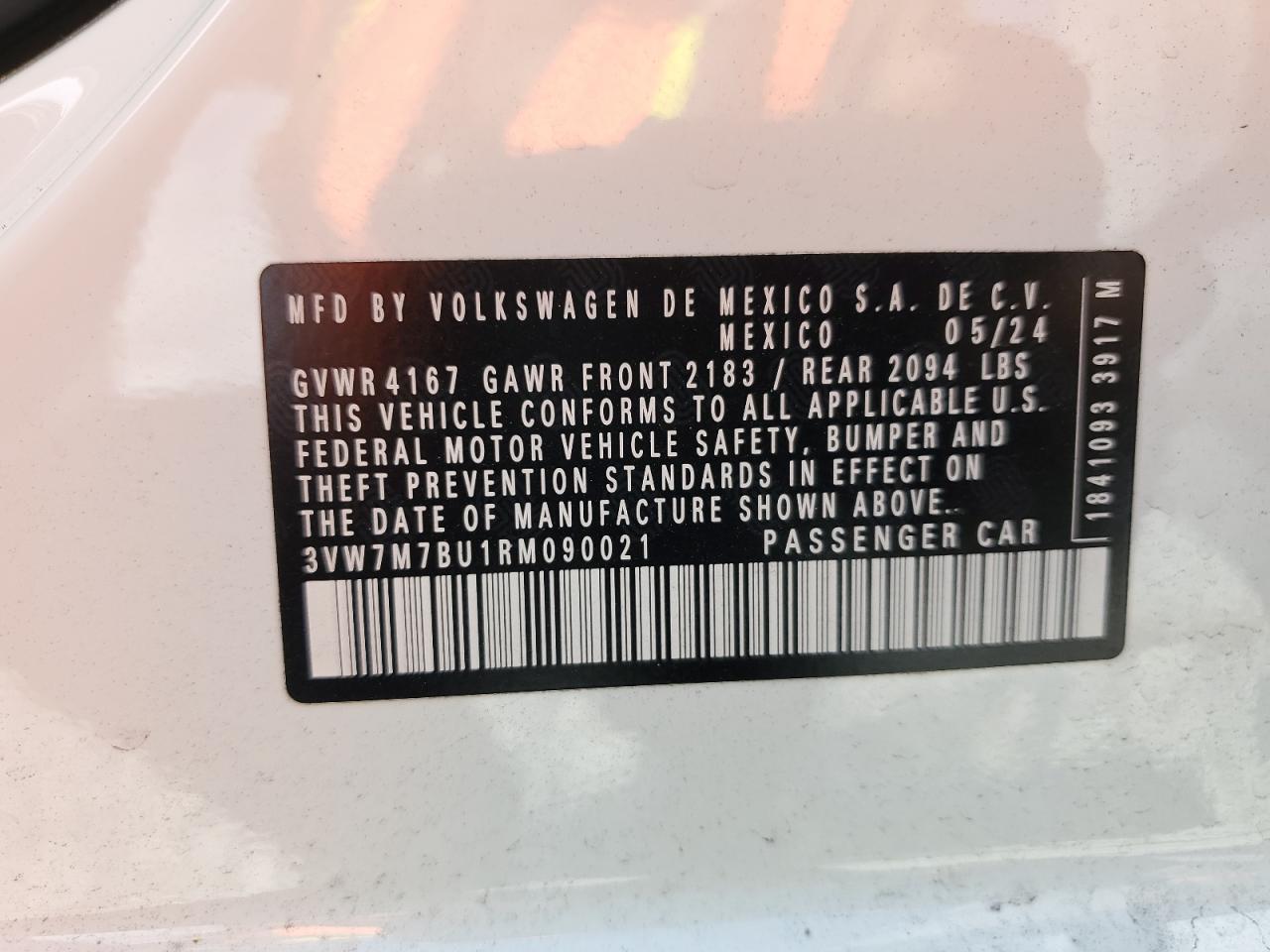 2024 Volkswagen Jetta Se VIN: 3VW7M7BU1RM090021 Lot: 85276895