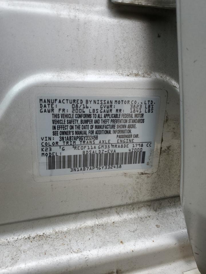 2016 Nissan Sentra S VIN: 3N1AB7AP9GY332458 Lot: 86085465