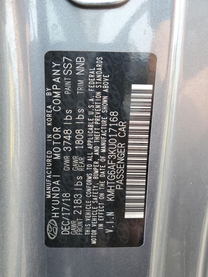 2019 Hyundai Veloster Base VIN: KMHTG6AF3KU017168 Lot: 85819625