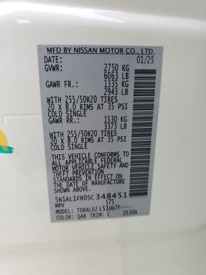 2025 Infiniti Qx60 Luxe VIN: 5N1AL1FR0SC348451 Lot: 86803965