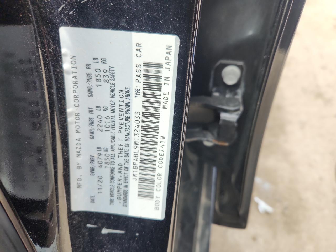 2021 Mazda 3 Select VIN: JM1BPABL9M1324033 Lot: 86297605