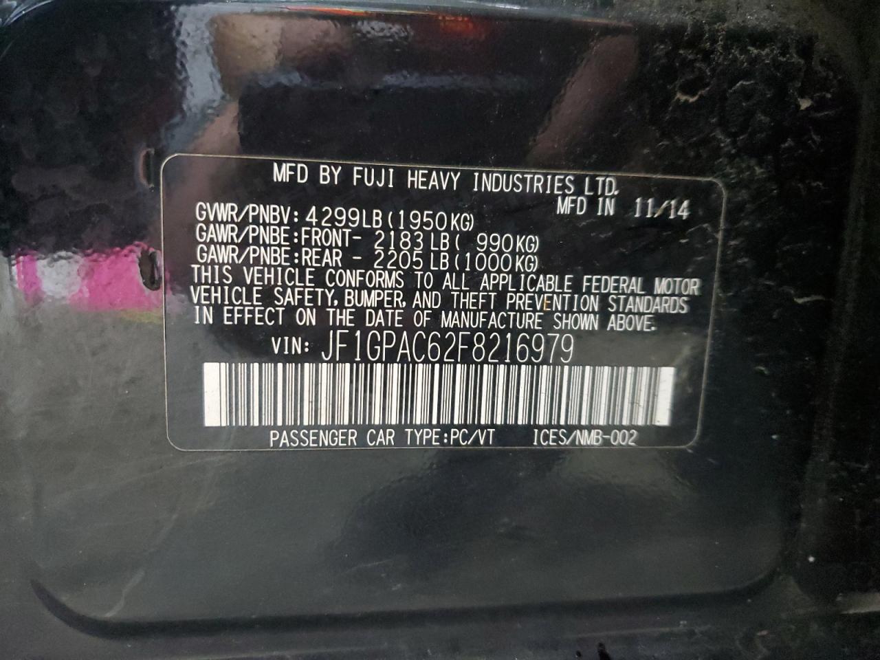 2015 Subaru Impreza Premium VIN: JF1GPAC62F8216979 Lot: 85668075