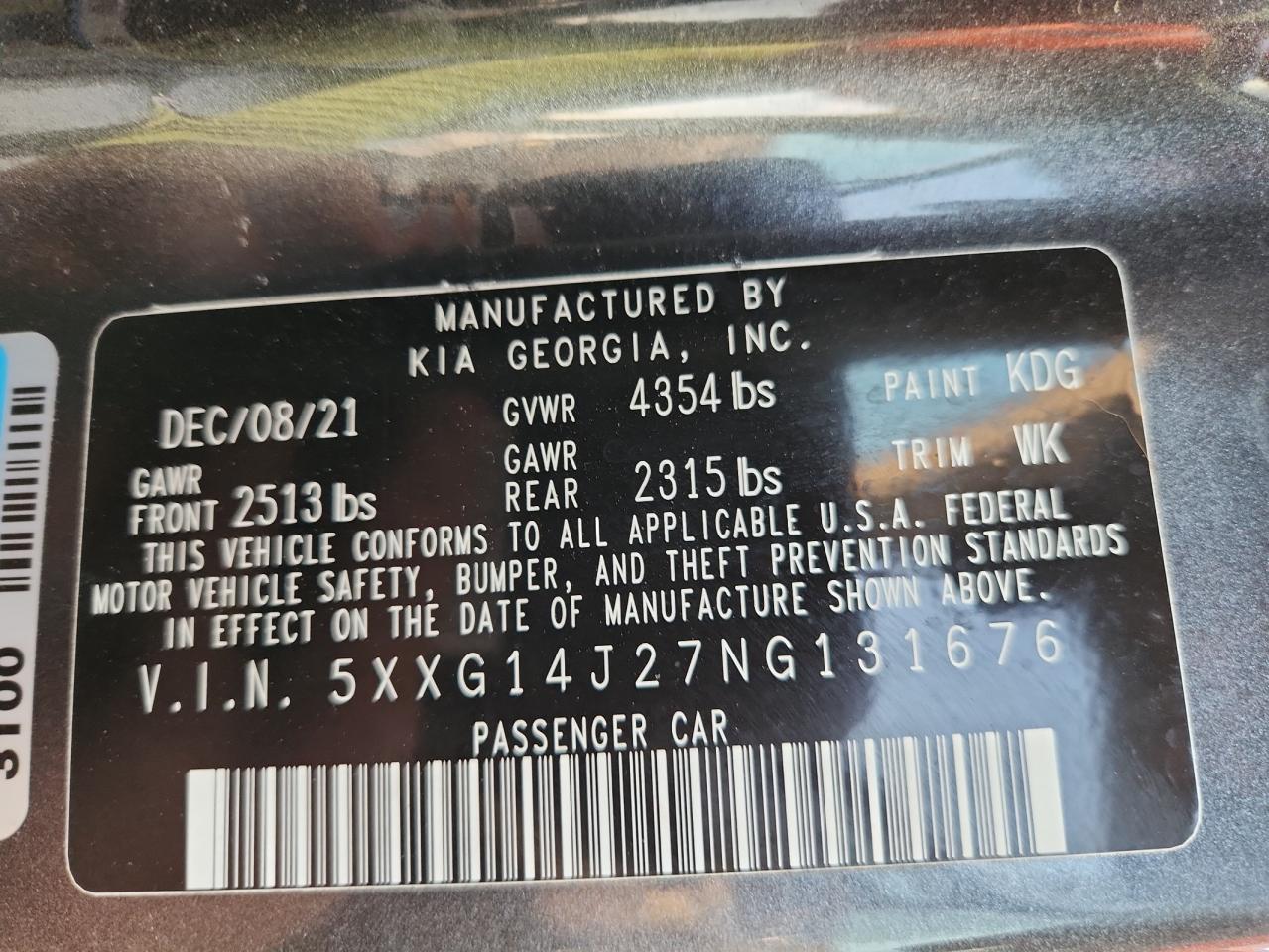 2022 Kia K5 Lxs VIN: 5XXG14J27NG131676 Lot: 84437225