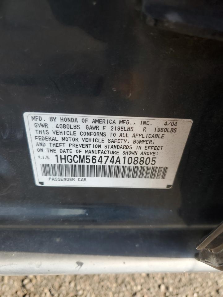 2004 Honda Accord Lx VIN: 1HGCM56474A108805 Lot: 81967495