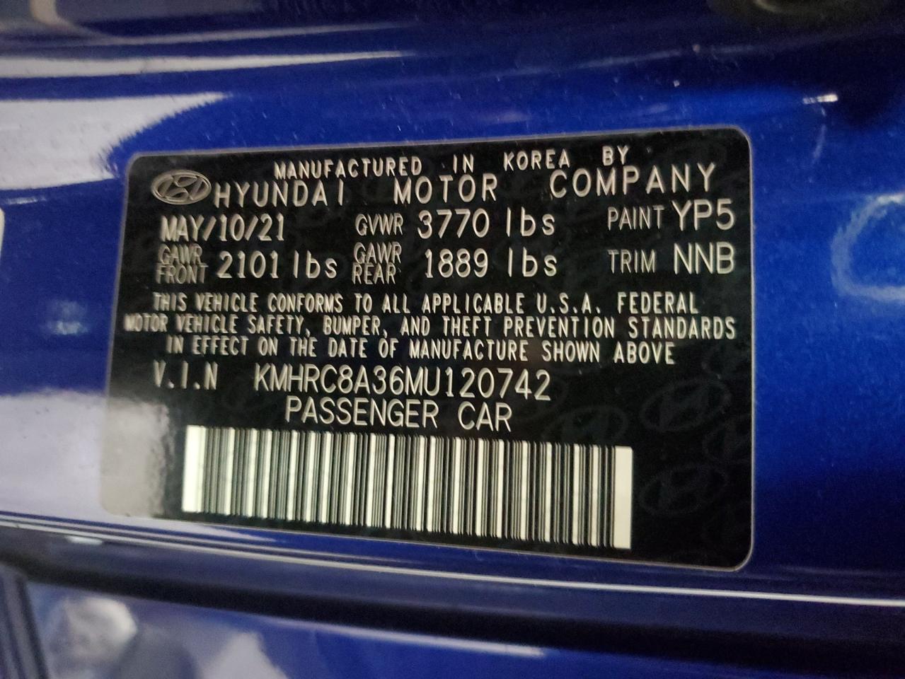 2021 Hyundai Venue Sel VIN: KMHRC8A36MU120742 Lot: 90213675