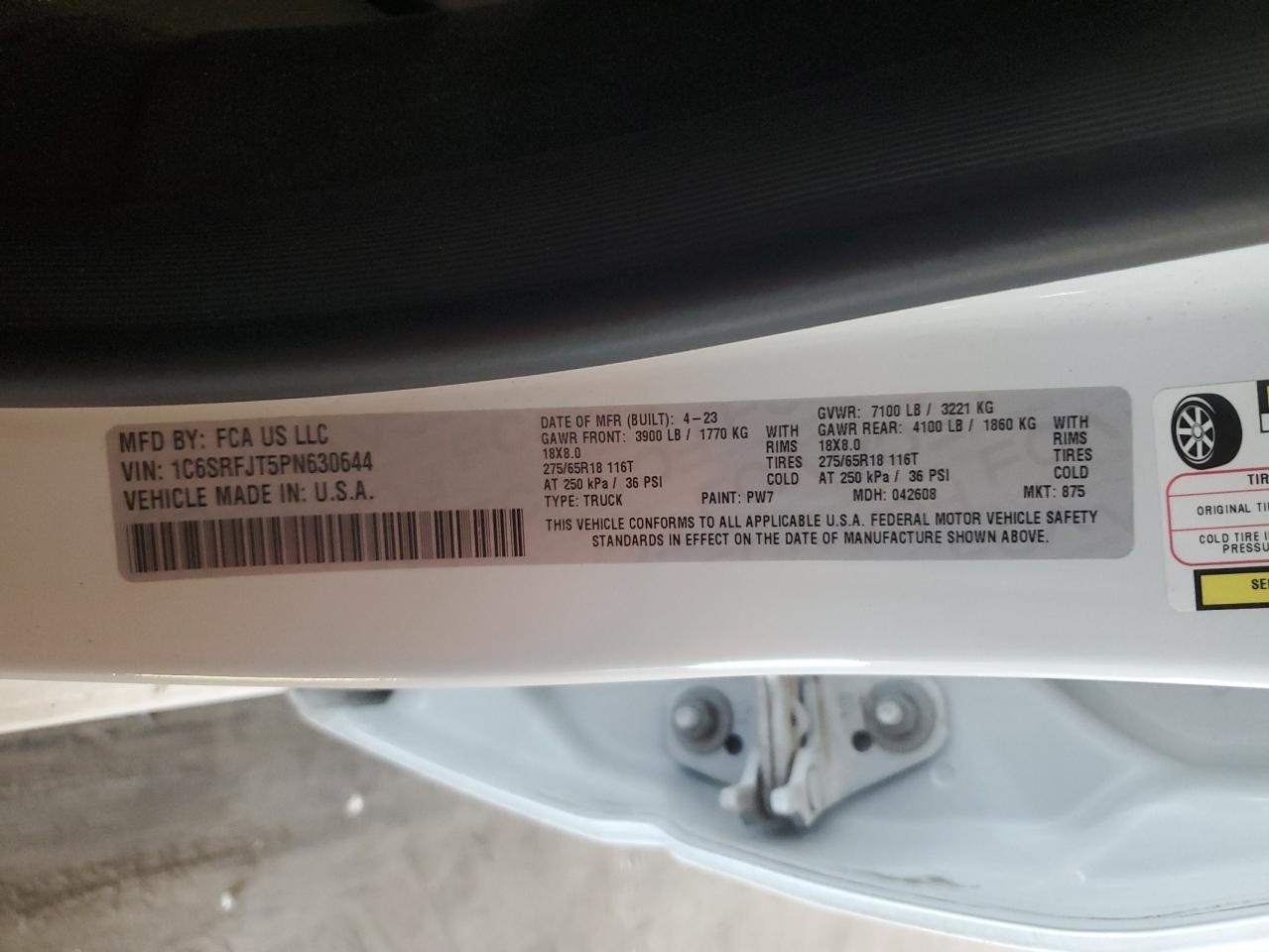 2023 Ram 1500 Laramie VIN: 1C6SRFJT5PN630644 Lot: 90307105