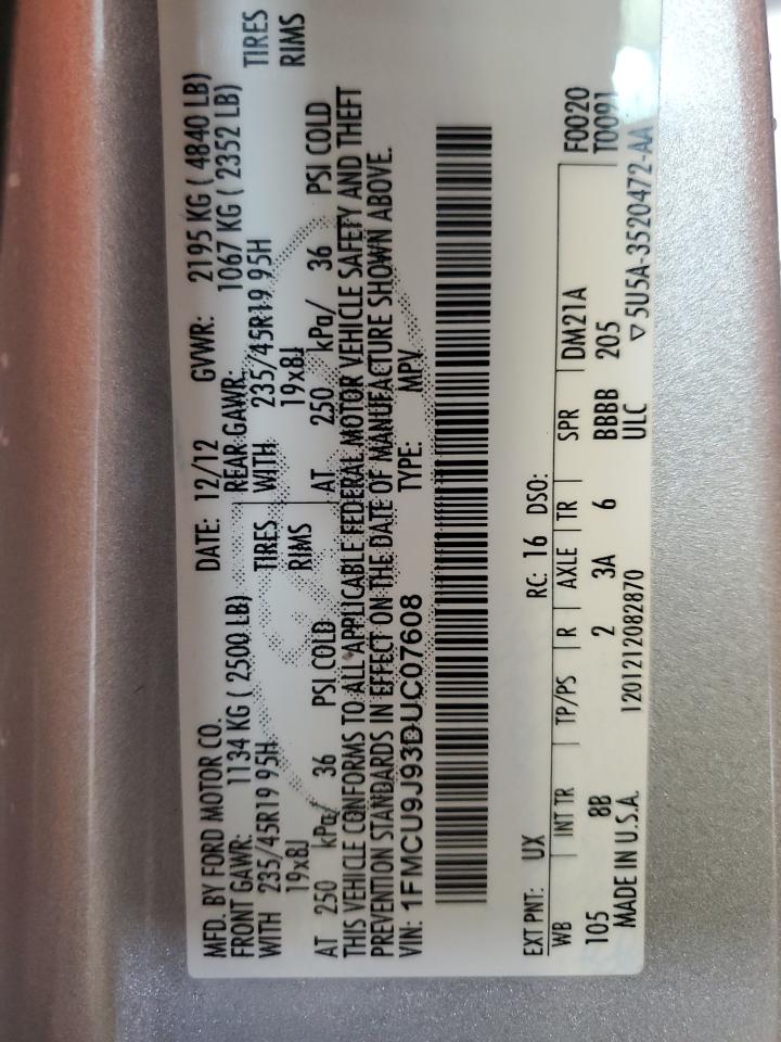 2013 Ford Escape Titanium VIN: 1FMCU9J93DUC07608 Lot: 85756555