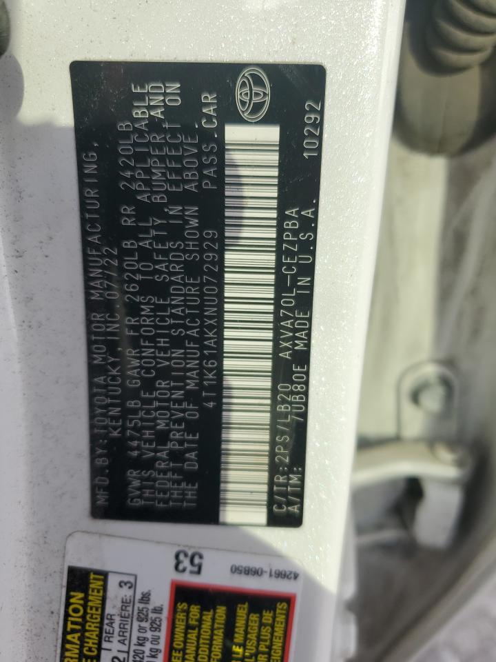 2022 Toyota Camry Xse VIN: 4T1K61AKXNU072929 Lot: 84802045