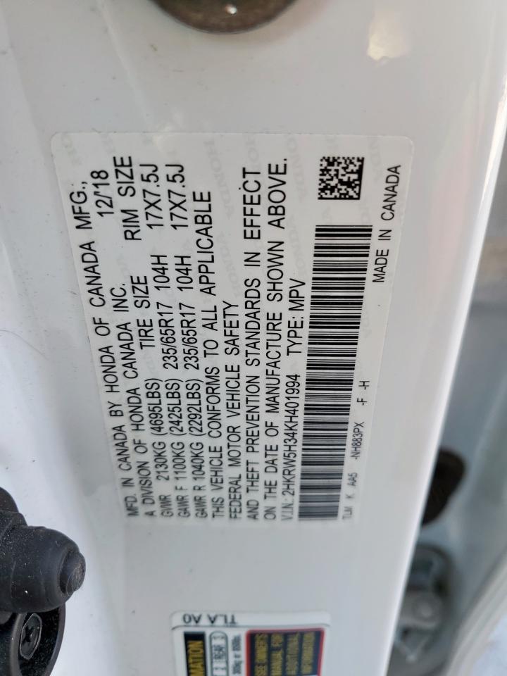 2019 Honda Cr-V Lx VIN: 2HKRW5H34KH401994 Lot: 90888885