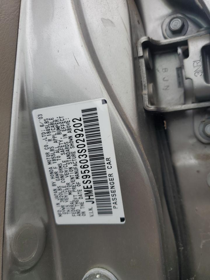 2003 Honda Civic Hybrid VIN: JHMES95603S029202 Lot: 86110945