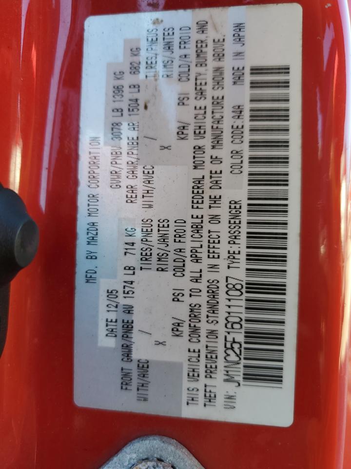 2006 Mazda Mx-5 Miata VIN: JM1NC25F160111087 Lot: 89887235