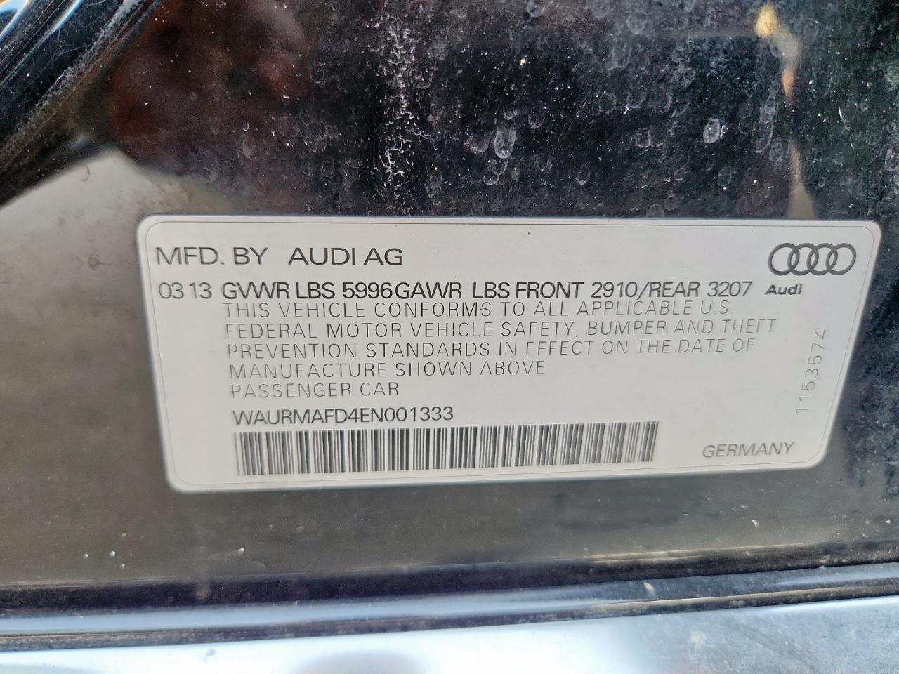 2014 Audi A8 L Tdi Quattro VIN: WAURMAFD4EN001333 Lot: 84937525