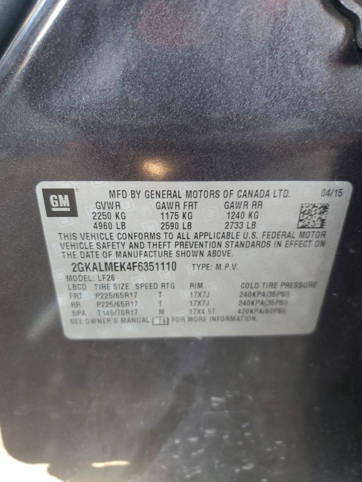 2015 GMC Terrain Sle VIN: 2GKALMEK4F6351110 Lot: 87019305