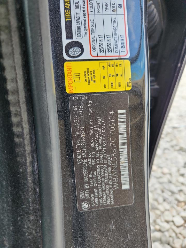 2007 BMW 525 I VIN: WBANE53517CY05104 Lot: 86139515