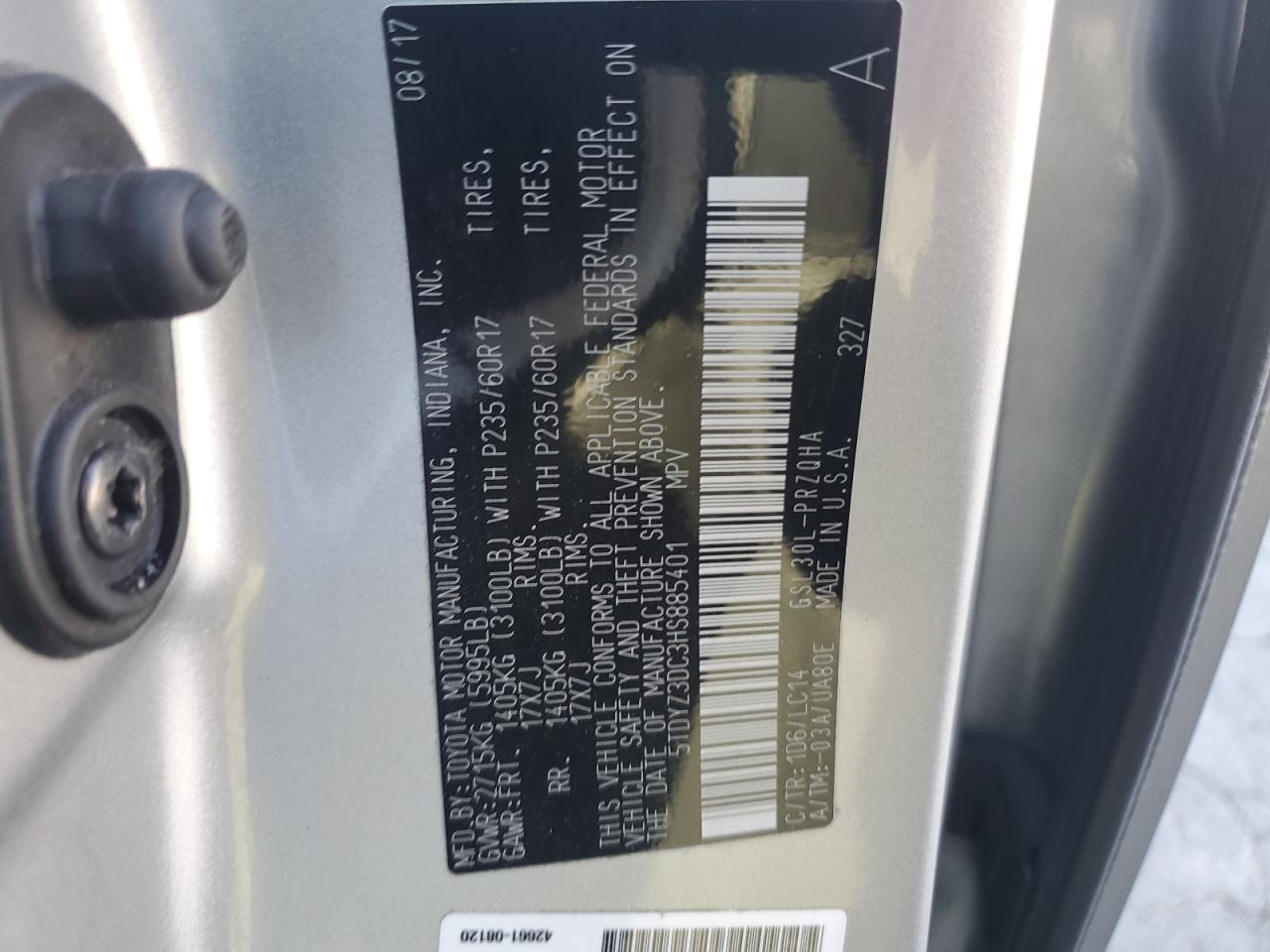 2017 Toyota Sienna Xle VIN: 5TDYZ3DC3HS885401 Lot: 86446435
