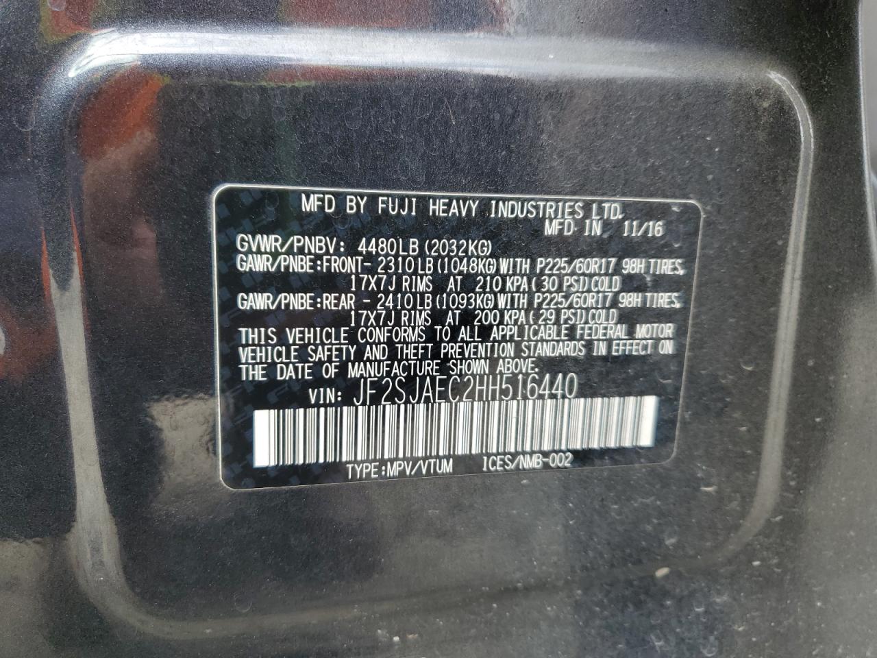 2017 Subaru Forester 2.5I Premium VIN: JF2SJAEC2HH516440 Lot: 87306795