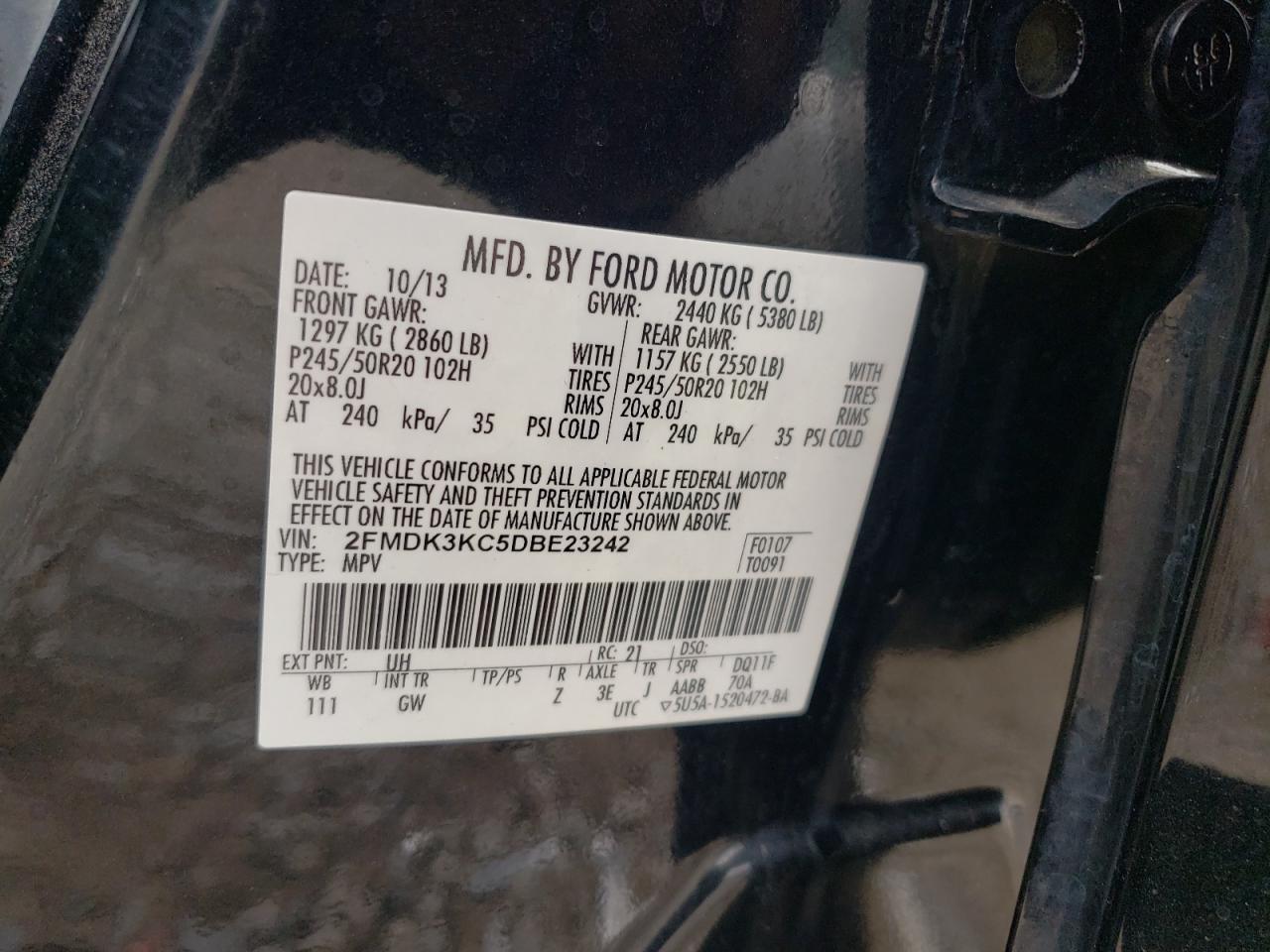 2013 Ford Edge Limited VIN: 2FMDK3KC5DBE23242 Lot: 85723925