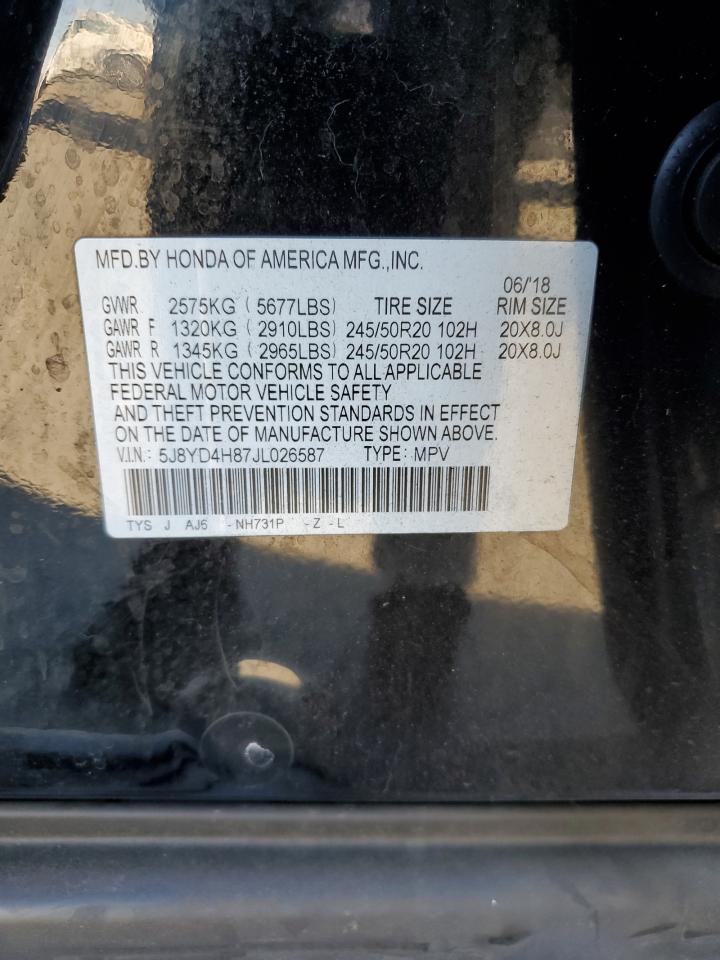 2018 Acura Mdx Advance VIN: 5J8YD4H87JL026587 Lot: 85379265