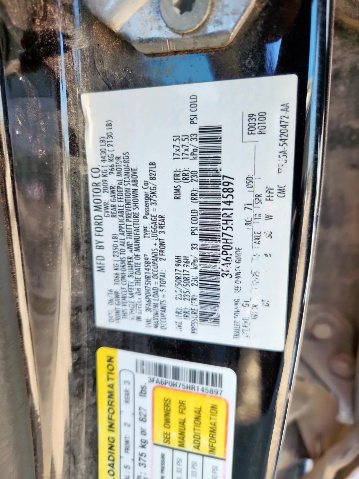 2017 Ford Fusion Se VIN: 3FA6P0H75HR145897 Lot: 90392465