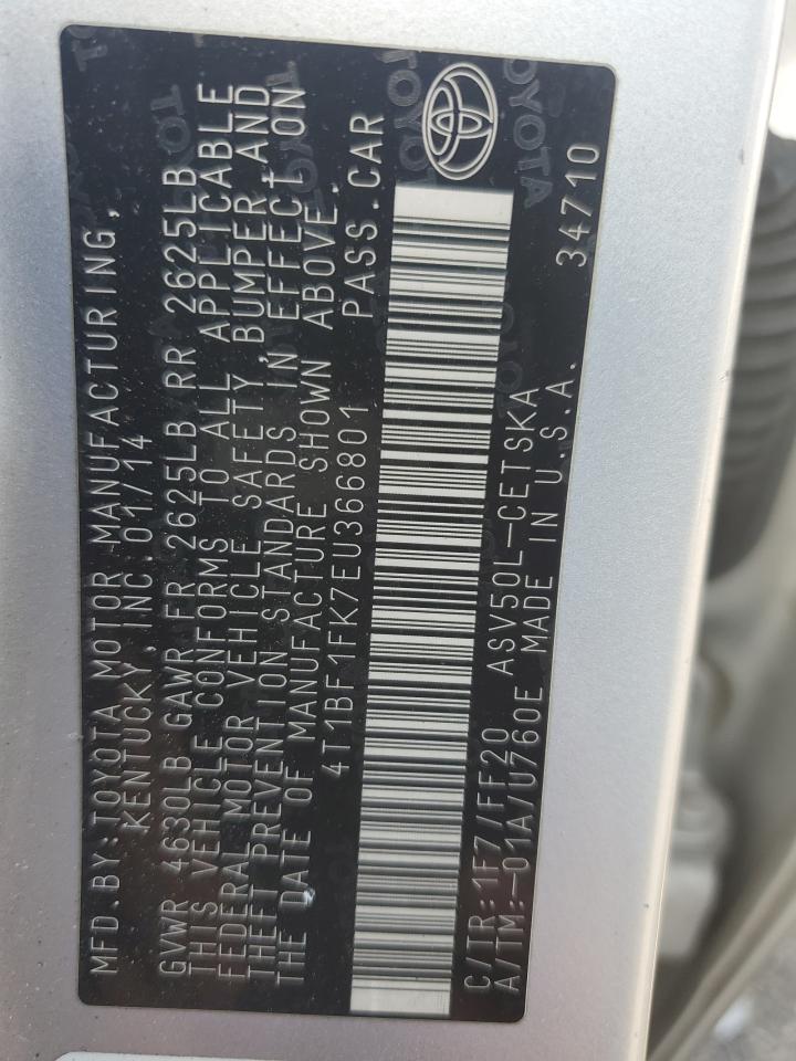 2014 Toyota Camry L VIN: 4T1BF1FK7EU366801 Lot: 85089665