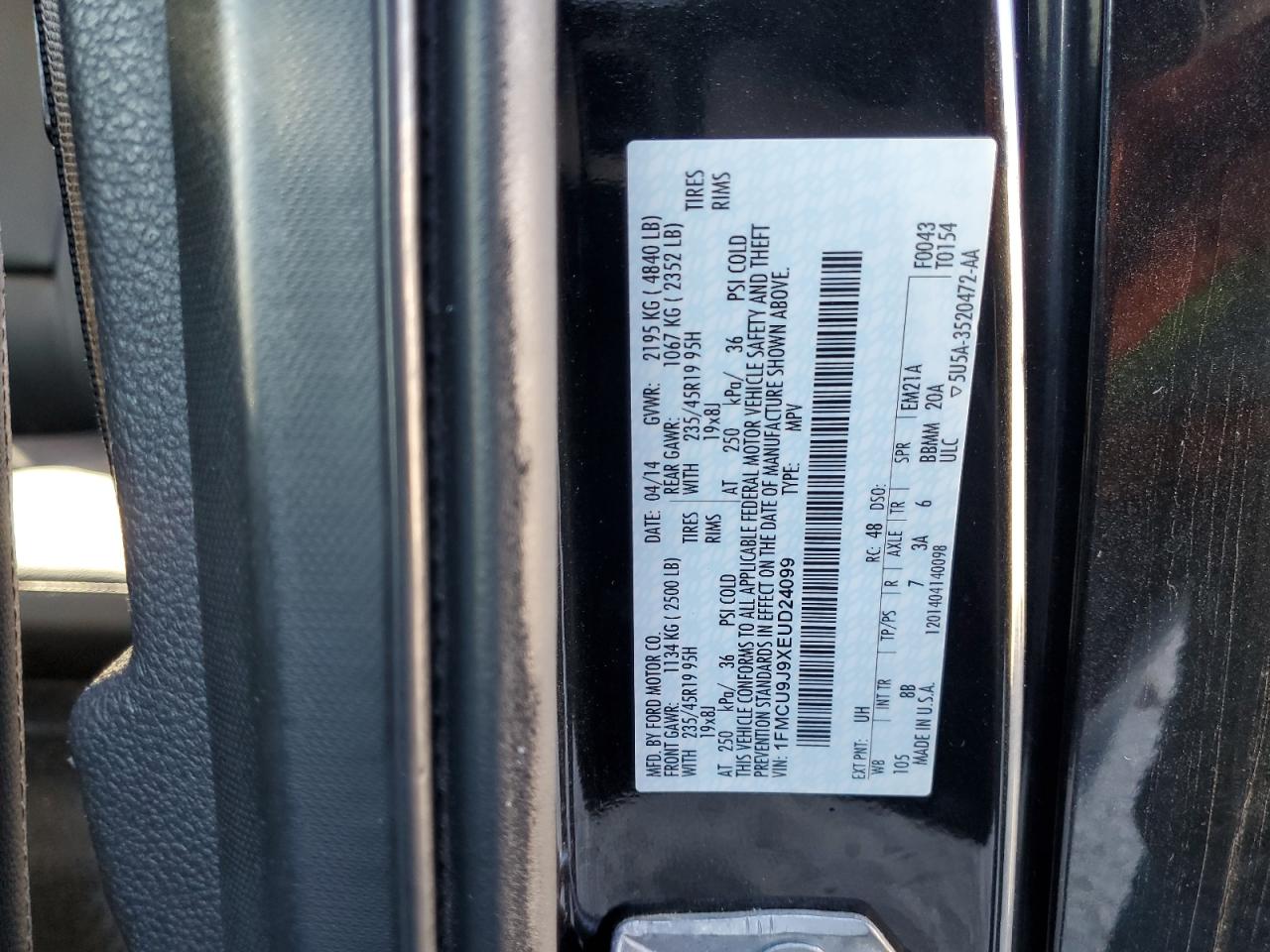 2014 Ford Escape Titanium VIN: 1FMCU9J9XEUD24099 Lot: 82443245