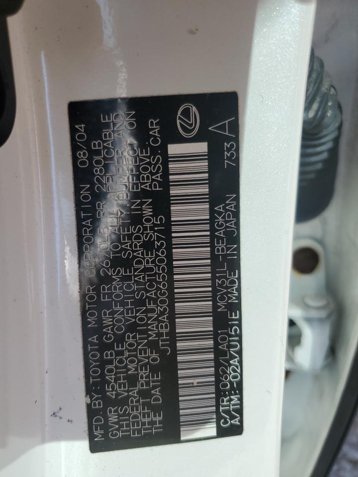 2005 Lexus Es 330 VIN: JTHBA30G655063715 Lot: 86245015