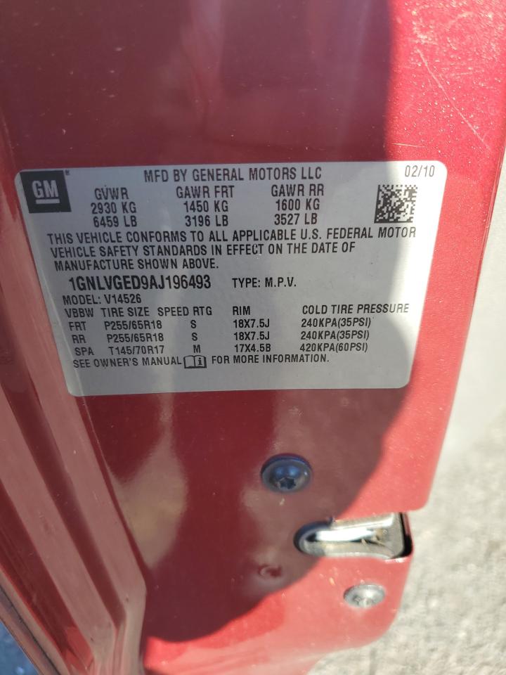 2010 Chevrolet Traverse Lt VIN: 1GNLVGED9AJ196493 Lot: 84378485