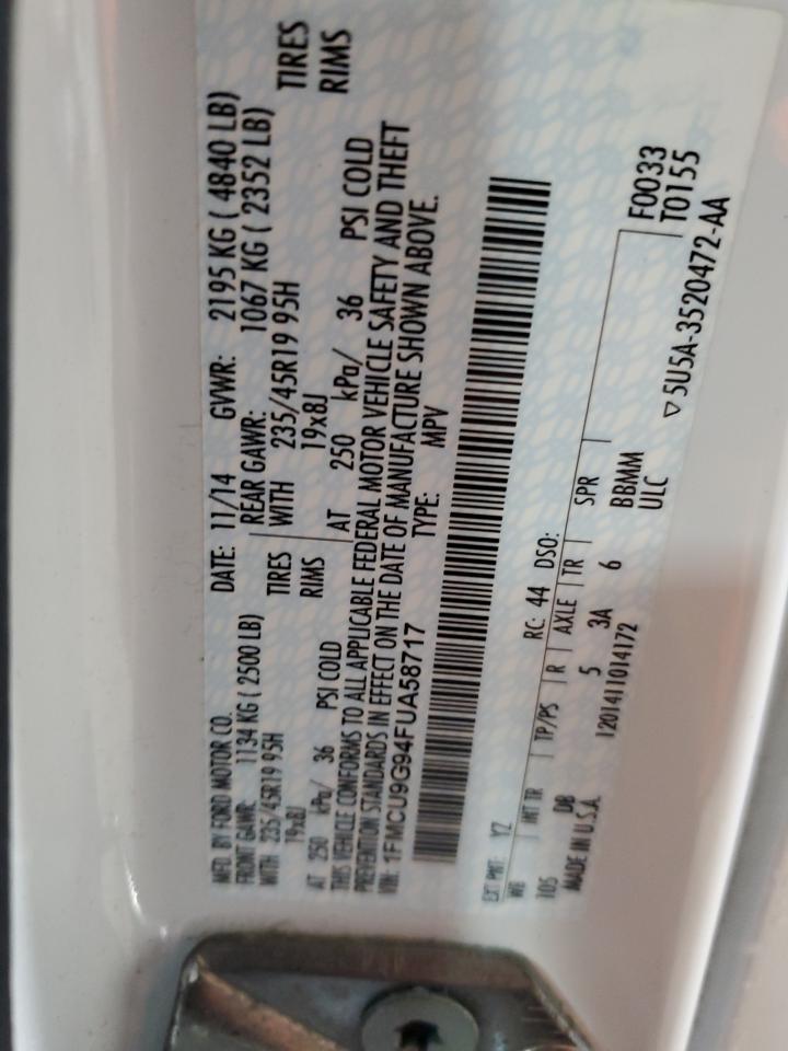 2015 Ford Escape Se VIN: 1FMCU9G94FUA58717 Lot: 90029205