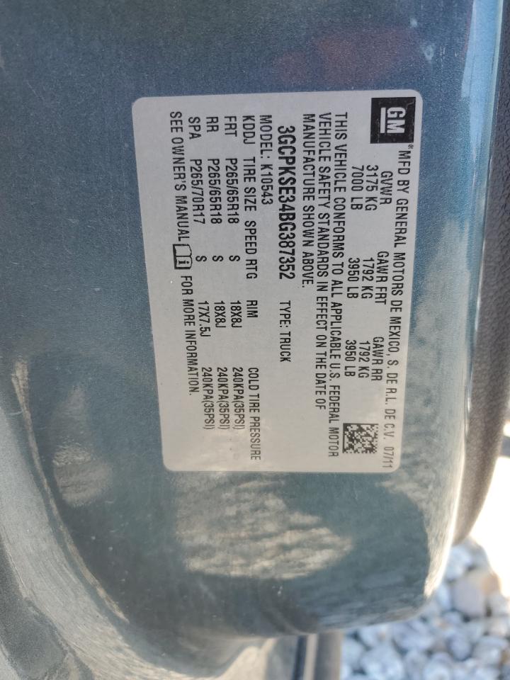 2011 Chevrolet Silverado K1500 Lt VIN: 3GCPKSE34BG387352 Lot: 85126465