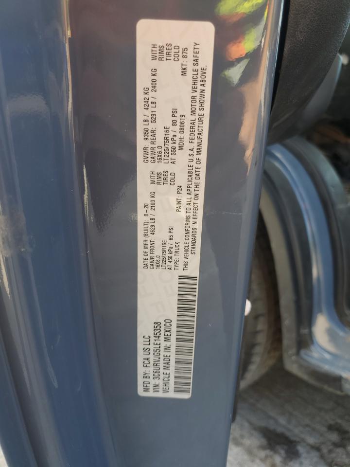 2020 Ram Promaster 3500 3500 High VIN: 3C6URVJG5LE145358 Lot: 84750865