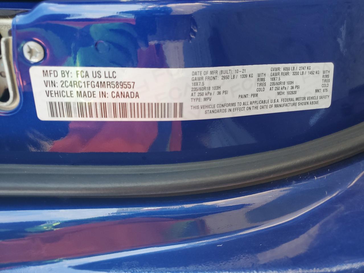 2021 Chrysler Pacifica Touring VIN: 2C4RC1FG4MR589557 Lot: 84550085