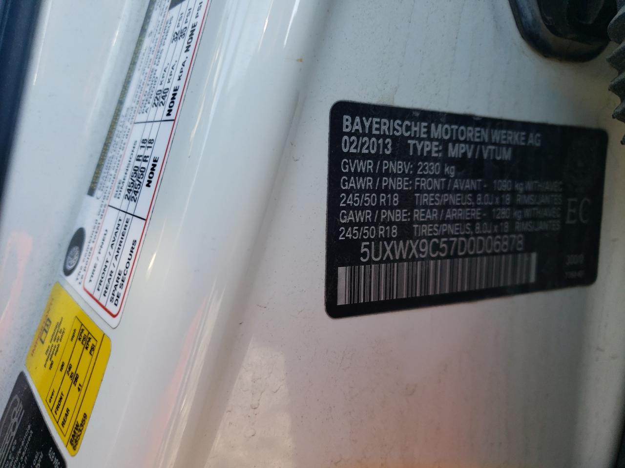 2013 BMW X3 xDrive28I VIN: 5UXWX9C57D0D06878 Lot: 82264065