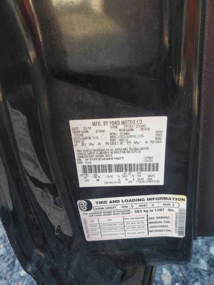 2010 Ford F150 Supercrew VIN: 1FTFW1EV6AKE14277 Lot: 85089935