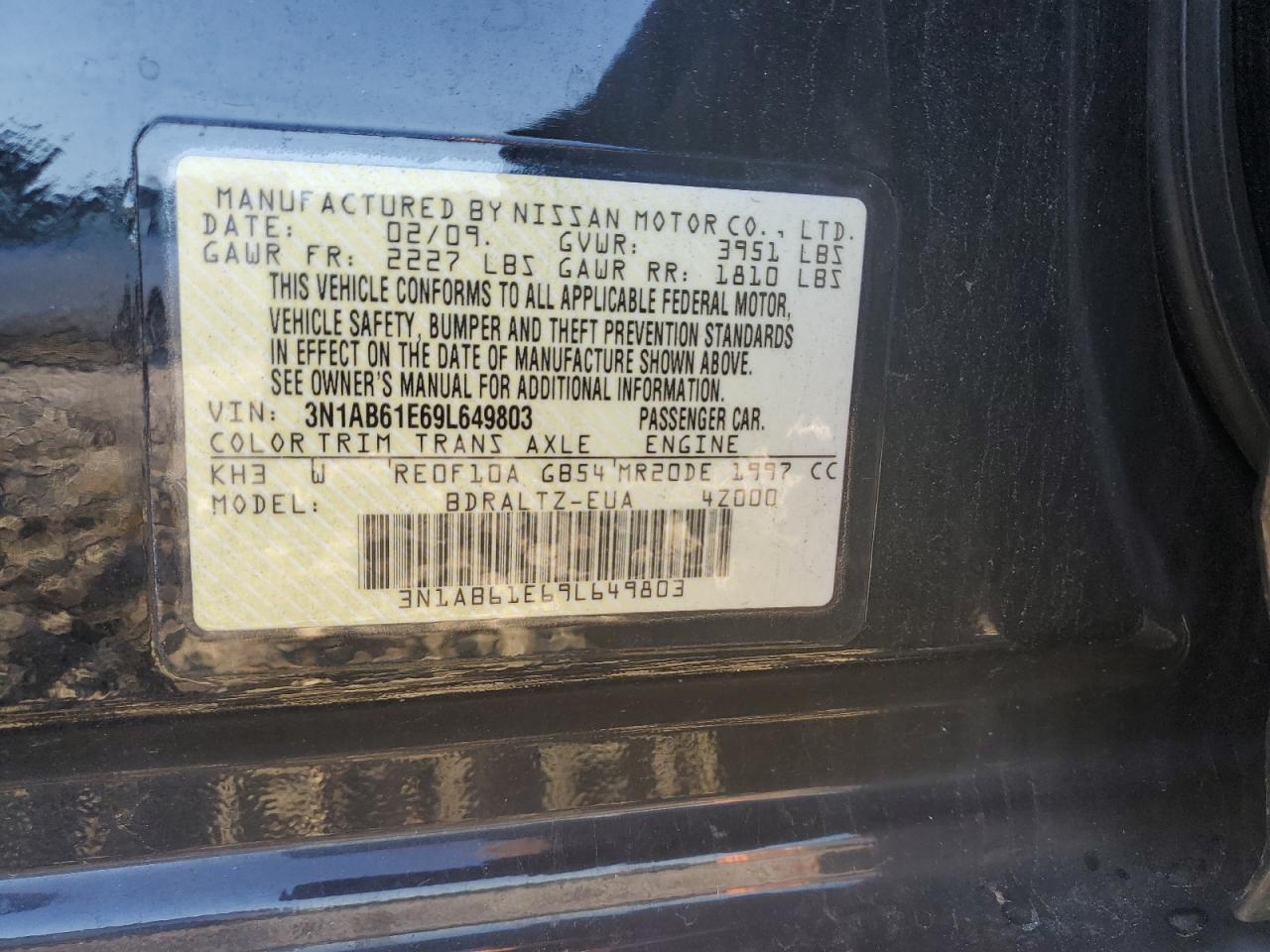 2009 Nissan Sentra VIN: 3N1AB61E69L649803 Lot: 82234465