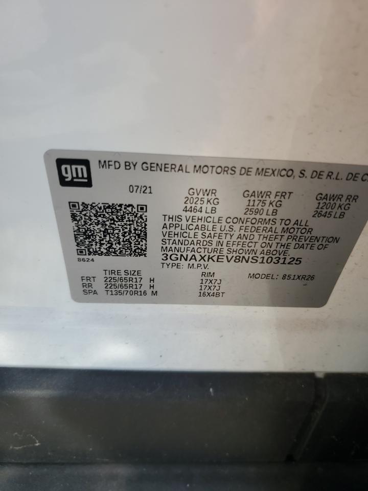 2022 Chevrolet Equinox Lt VIN: 3GNAXKEV8NS103125 Lot: 84716655